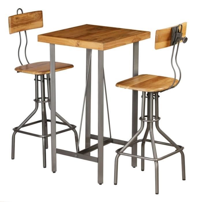 Ensemble de bar - vidaXL - 3 pcs - Teck recyclé - Style industriel - Couleur marron