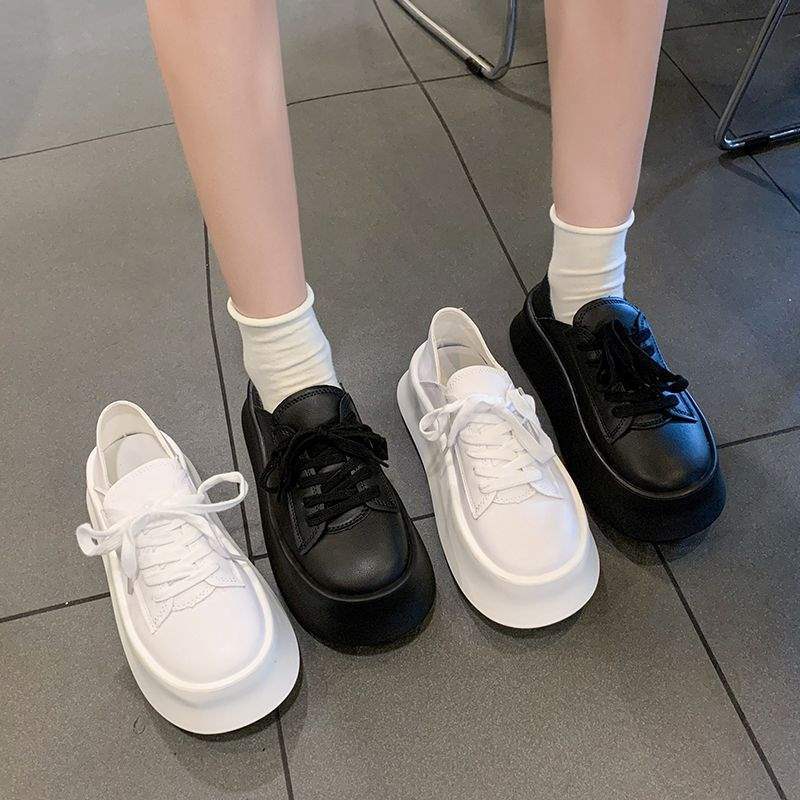 Platform White Shoes Women's 2025 New Casual Board Shoes Increase the Height of Big Head Bread Shoes Versatile Two Wear Muffin Single Shoes Women