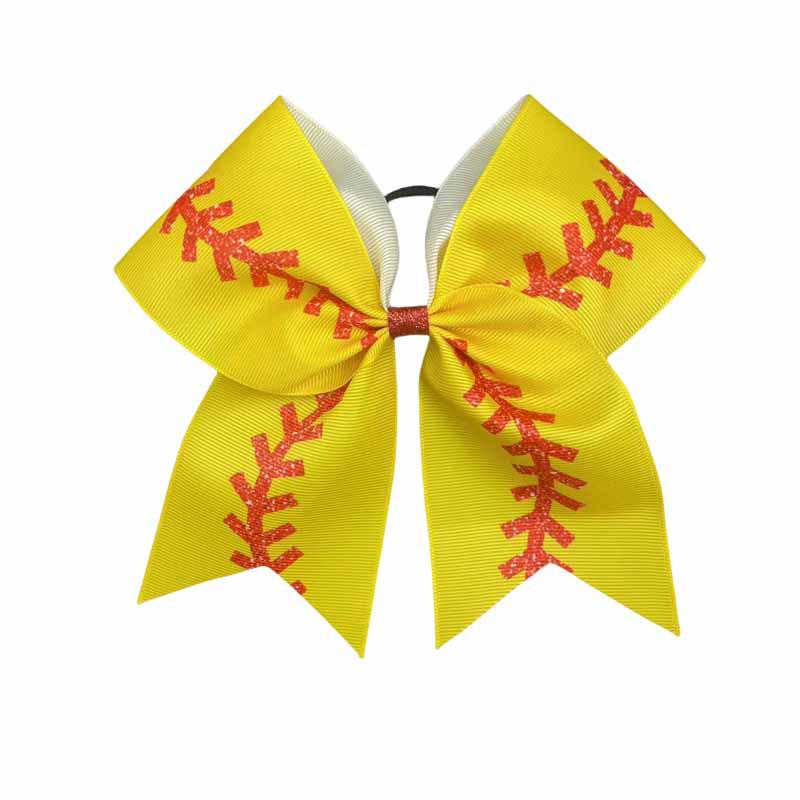 Yellow Glitter Edge Baseball Print Hair Bow Accessory with Hair Tie жёлтый