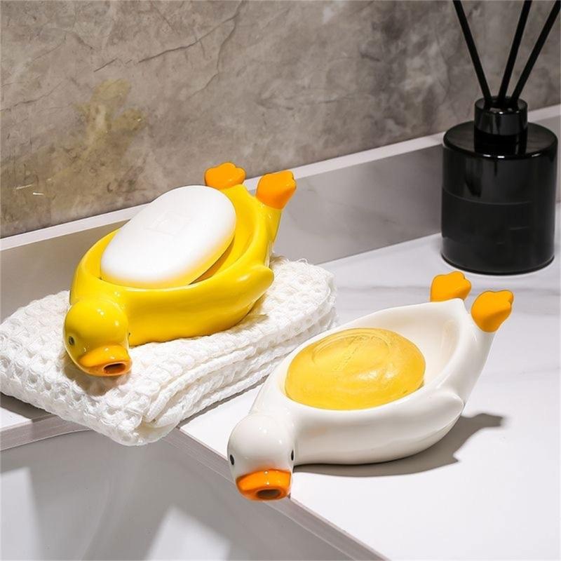 Elegant Ceramic Duck Soap Dish For Bathroom Kitchen SelfDraining Soap Box Soap Container Water Resistant Design
