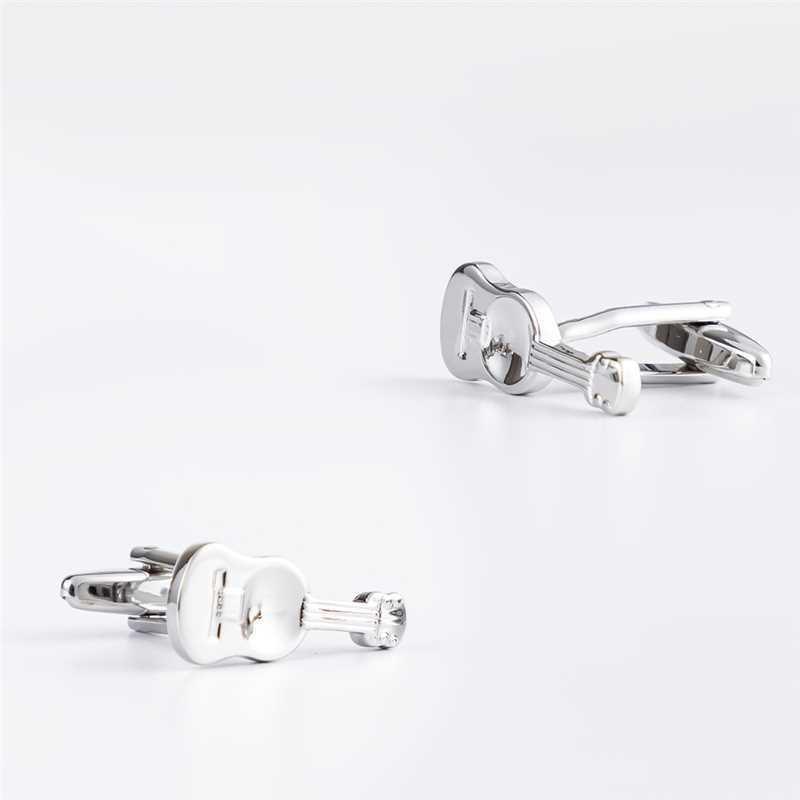 Guitar Shaped Cufflinks With Glossy Electroplated Silver Metal Men s Shirt Pure Natural серебряный
