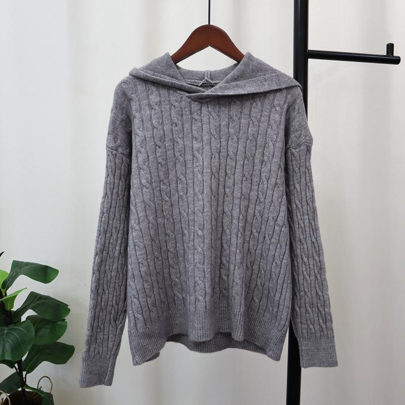 Twist Hooded Sweater Pullover Women's Autumn and Winter New Retro Loose Lazy Soft Waxy Knitted Sweater Top