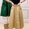 Women Summer Casual Solid Color Long Skirts High Waist A -Line Skirt Gift Belt
