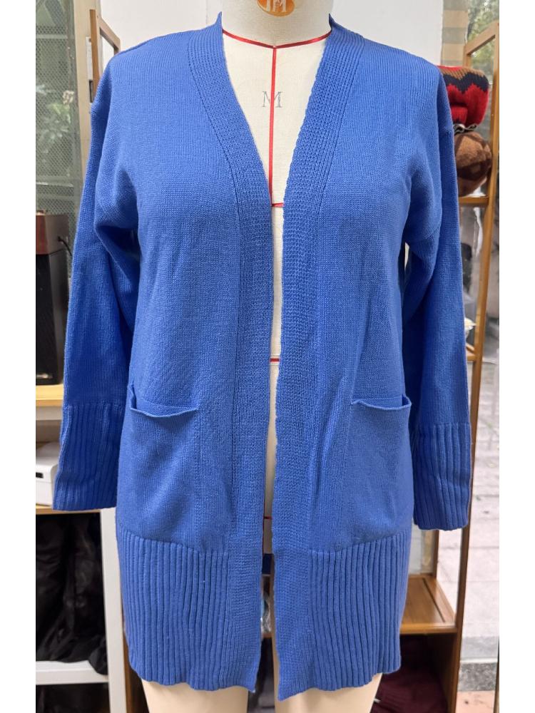 QINQING Dames Oversized V-hals Lange Mouwen Gebreide Vest Effen Kleur Losse Pasvorm Open Voorkant Jas XXL blauw
