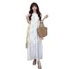 Summer Cotton Embroidery Sleeveless Dress For Beach Women With Mesh Floral Design