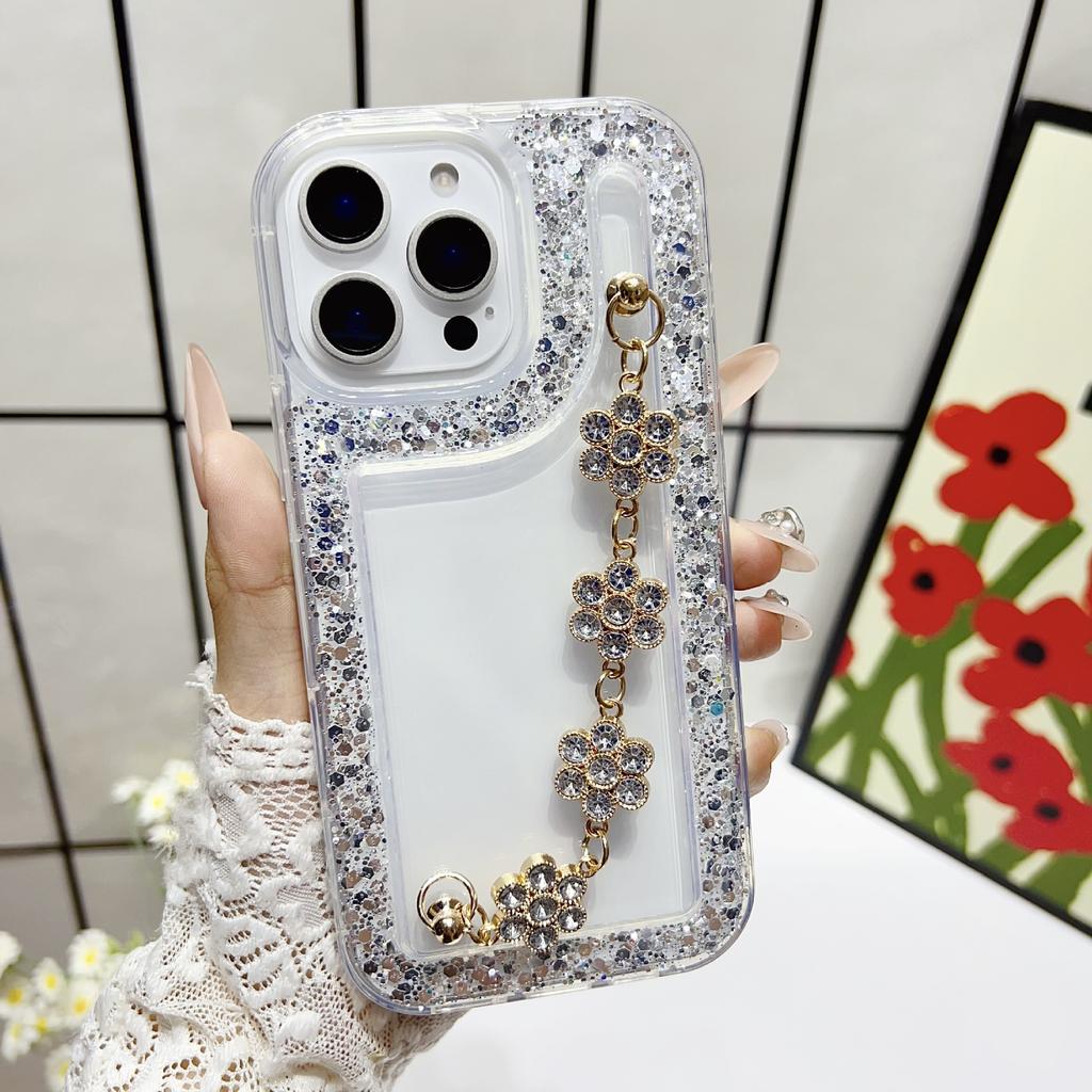 Applicable to Apple 16Pro transparent mobile phone case DIY bracelet glitter edge drill case Motorola mobile phone case G55, G73