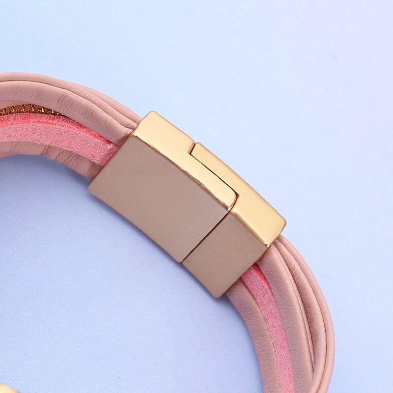 Leather Bracelet for Women Round Hollow Circles Wrap Bangle Female Jewelry Gifts