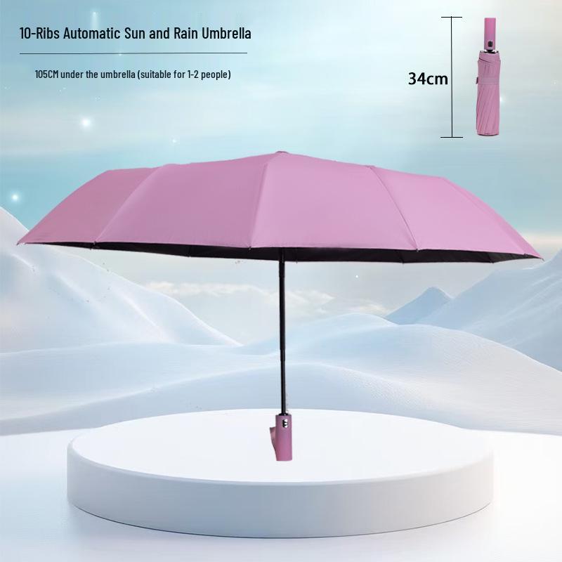 Automatic Compact UV-Blocking Sun and Rain Folding Umbrella - Large, Reinforced, Dual-Use for Students