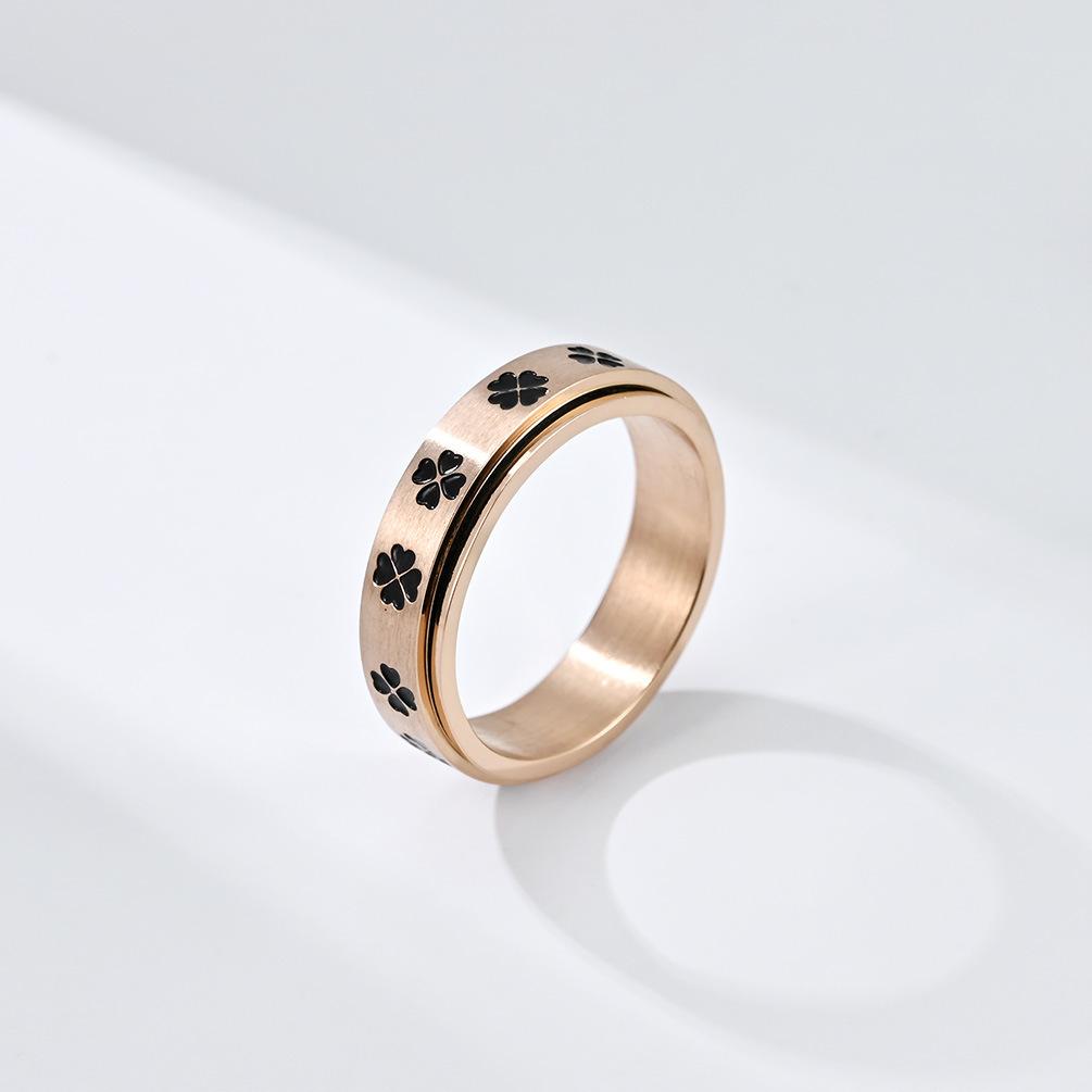 Glücksklee Drehbarer Titanstahlring Lindert Angst Edelstahl Glücksring Weihnachtsgeschenk