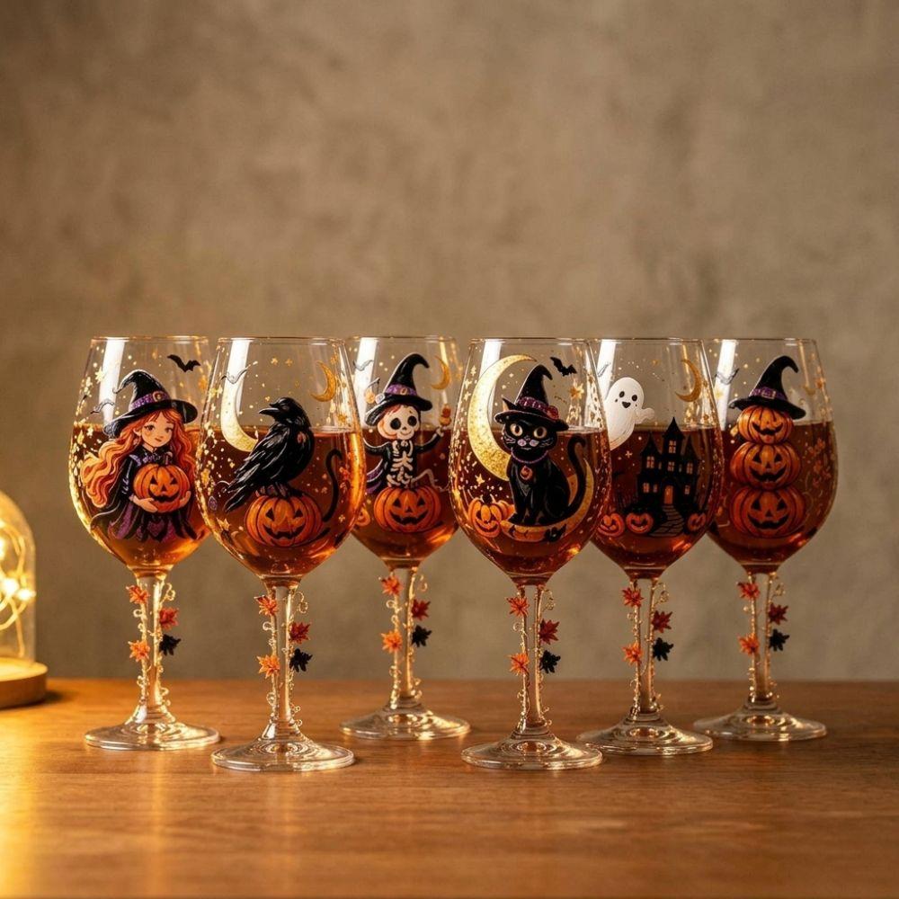 Bicchiere da Vino Dipinto di Halloween ad Alta Capacità Vetro Trasparente Floreale Acero Bicchiere per Acqua Decorazione da Tavola