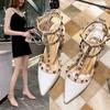 Rivet Nude High Heels Women's Stiletto 2025 Spring and Autumn British Fashion New Pointed Versatile Internet Celebrity Sexy Empty