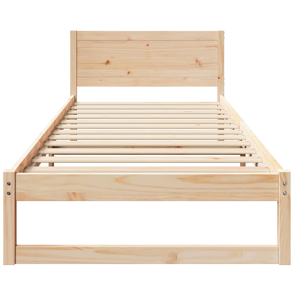 Natural Wooden Bed Frame with Headboard 90 X 190 Cm Solid Pine Wood