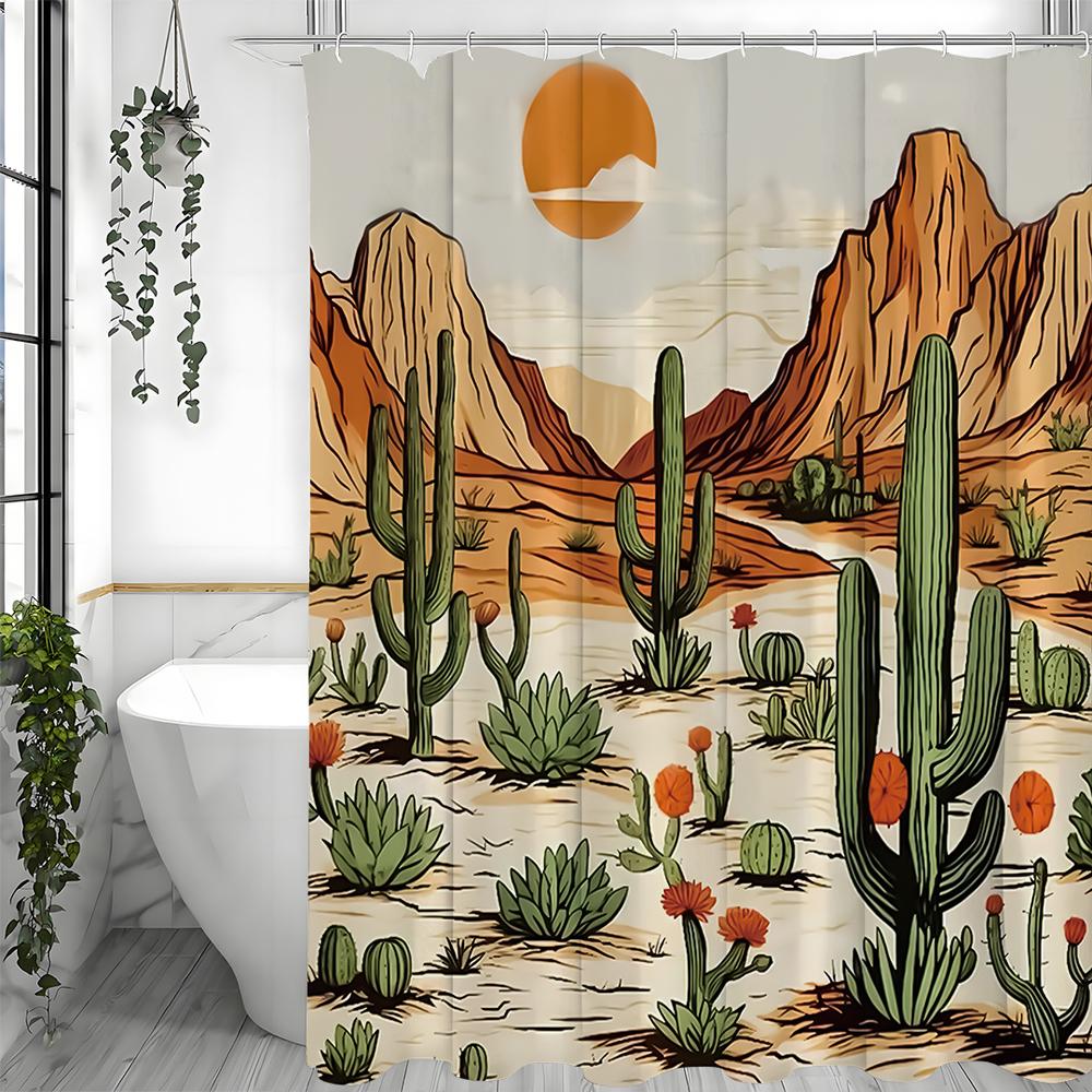 Desert Cactus Shower Curtain, Bathroom Decorative Shower Curtain, Waterproof Shower Curtain with Hooks