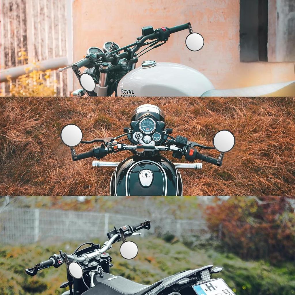 Motorcycle Mirrors for Handlebars, CNC Round Motorcycle Bar end Mirrors for 22 and 25.4mm Handlebar Compatible with Most Motorcycles, E-bike,