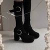 2025 Autumn and Winter New Retro Suede Thick Heel Medium Heel Round Head Tall Knight Boots European and American Pleated Stacked Cowboy Boots