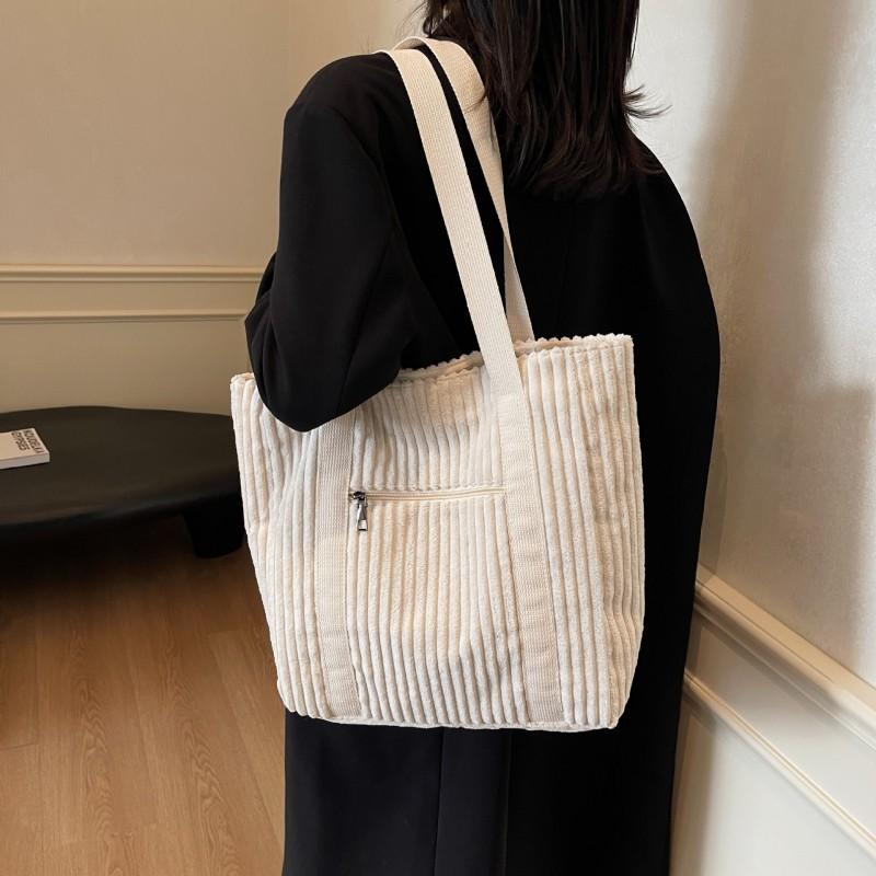 All-matching Women's Large-capacity Tote Bag Simple Artistic Corduroy Shoulder College Students 'commuting Handbag