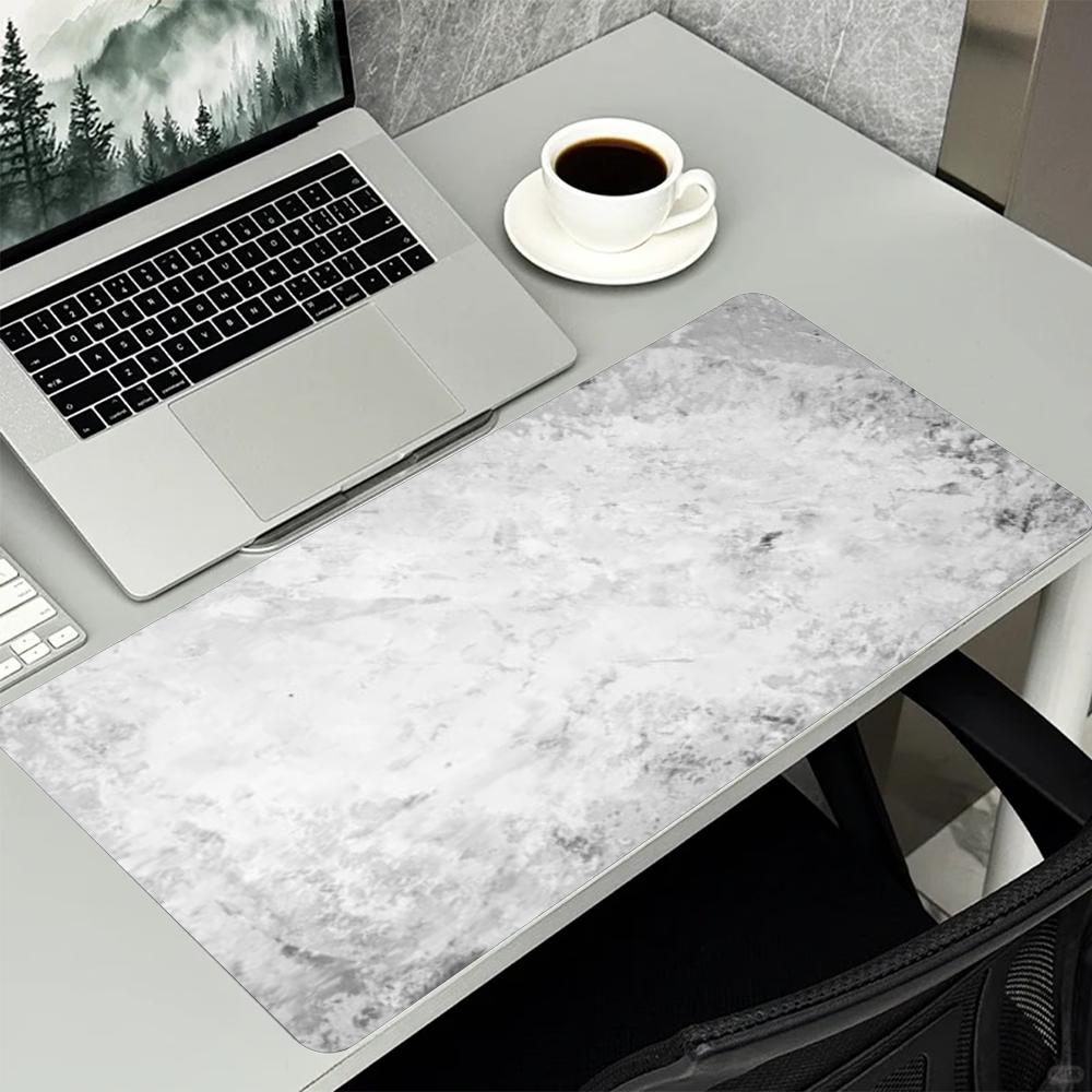 Minimalist Grey Marble Texture Large Extended Mouse Pad NonSlip Rubber With Stitched Edges For Gaming And Office Desk Setup
