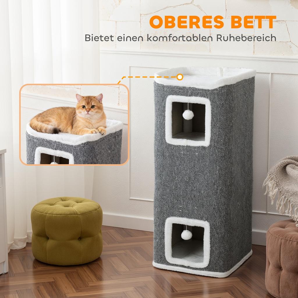 Scratching Barrel 100 cm High 41 x 41 cm Four-Story for 1-2 Cats Grey