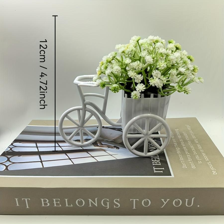 2pcs Mini Bike Pot Decor, Artificial Greenery for Desktop & Room, Cute Home/Office Ornament.