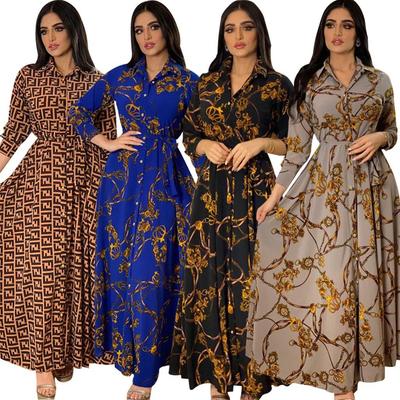 Abito da Donna Primavera Manica Lunga Stampato Abbigliamento Musulmano Abito