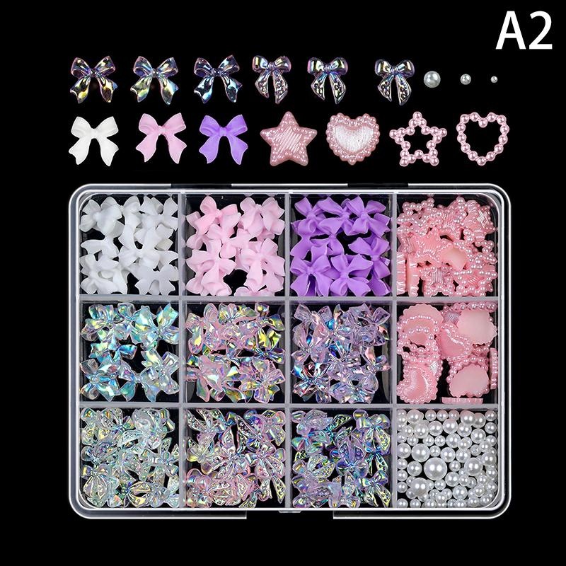 12 Grid Nail Resin Bowknot Bear Nails Art Charms Bowknots Heart Flower Kawaii Diy Decor Lollipop 3D Manicure  Tools