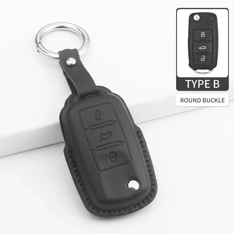Car Key Cover For VW Volkswagen MK7 Golf 7 Passat Tiguan MK2 For SEAT Ateca Leon FR 2 PU Car Key Protector Shell Accessories