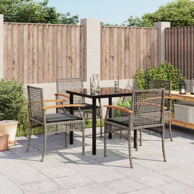 Vidaxl 5-Cz. Garden Furniture Set With Cushions, Grey, PE Rattan