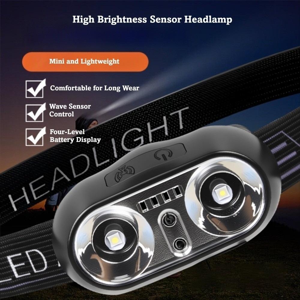 Portable LED Headlamp 3 Lighting Modes Strong Light Head Flashlight USB Rechargeable Adjustable Headband Sensor Headlamp