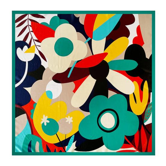 yangyizhi Large Square Headscarf, Simulated Silk Satin Fabric Scarf, Vibrant Floral Print Neck Multi-Purpose Turban Scarf Shawl Hair Tie