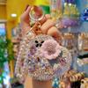 Folding Mirror Keychain Women Portable Makeup Mirror Rhinestone Faux Pearl Chain Sparkling Mirror Pendant for Touch-Ups Handbag