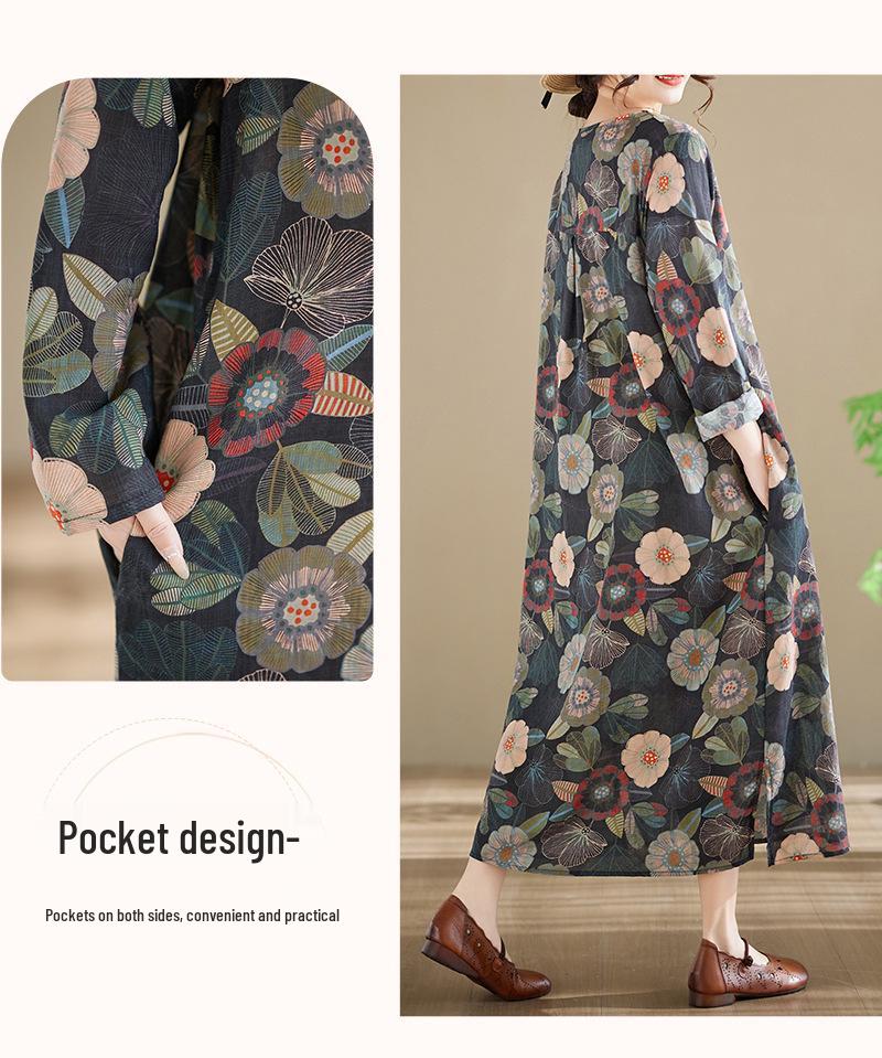 Spring 2026 New Style Plus Size Printed Long-Sleeved Dress with Round Neck