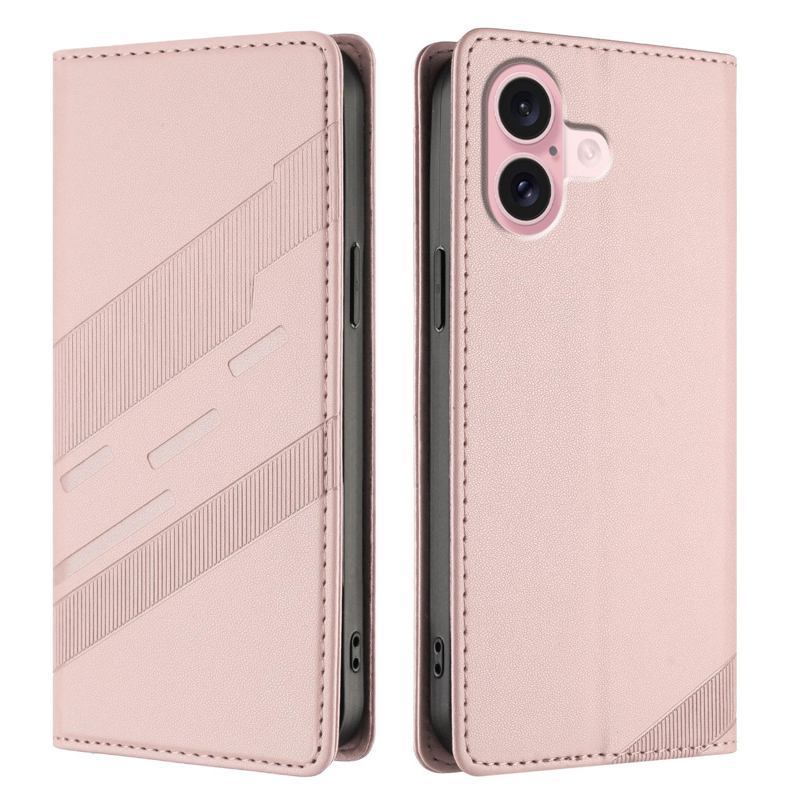 

Для iPhone 16 Чехлы для телефона Панк Стиль Тисненый Кошелек Подставка Кожаная Обложка Pink