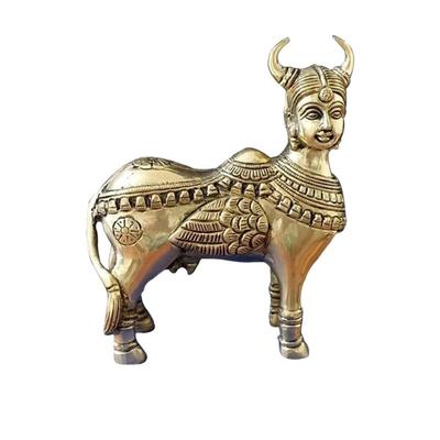 Brass Kamdhenu Statue | Height-10 Cm Aprrox. | Vastu Idol for Home and Office | Zonal Placement-ESE|