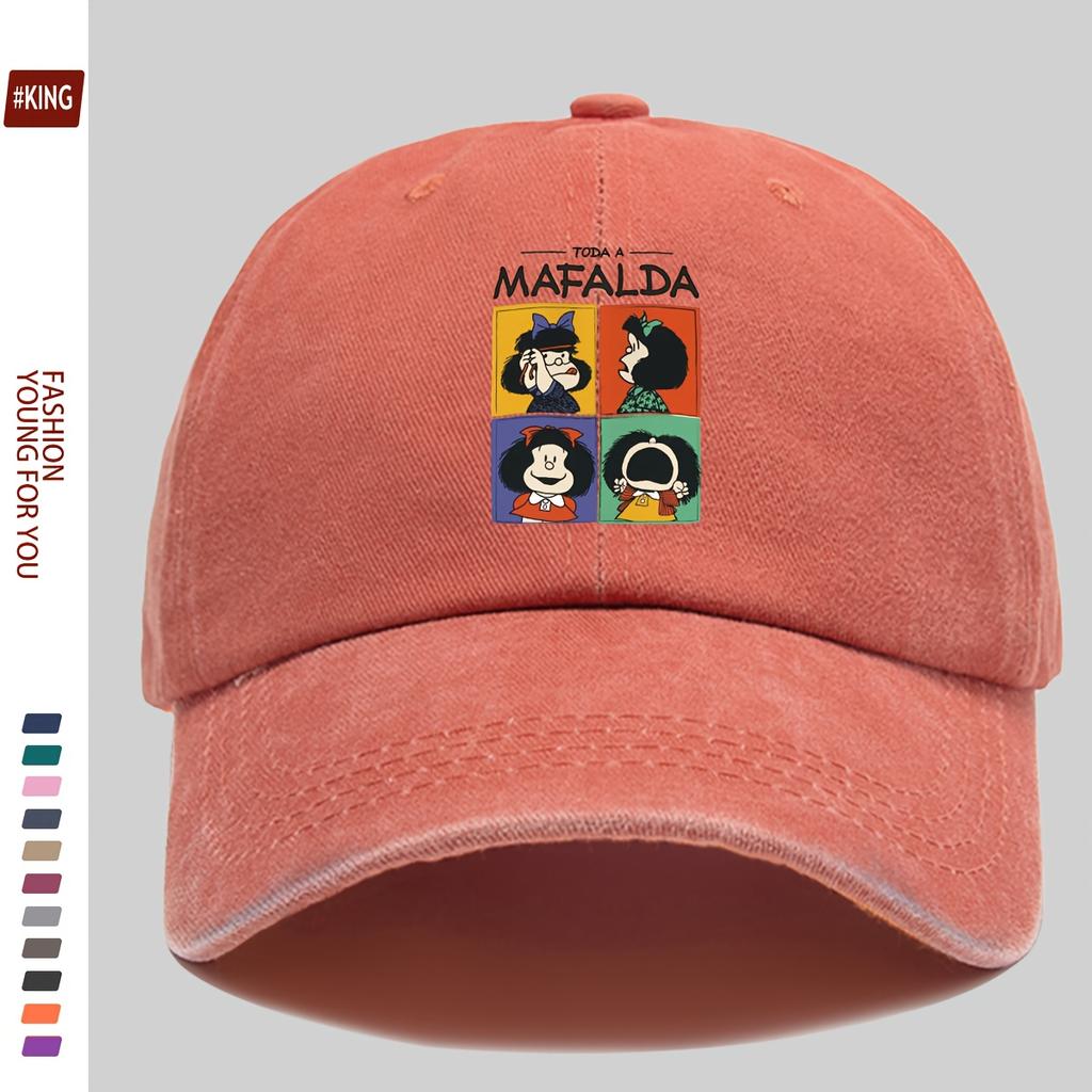 Simple Cartoon Four-Grid Printed Washed Vintage Soft Top Sunshade Baseball Cap Unisex Versatile Baseball Cap