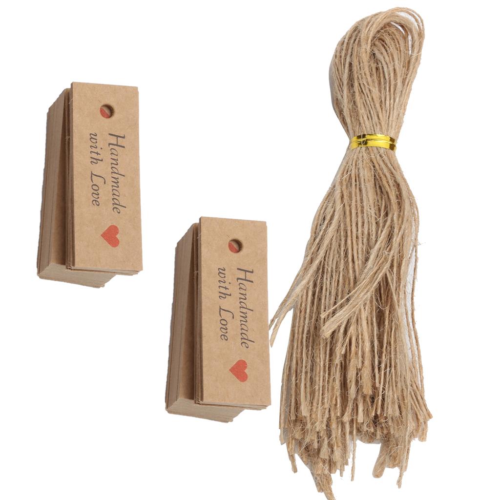 100Pcs Gift Tags Baking Gift Bag Kraft Paper Card Wedding Party Favors with Twine