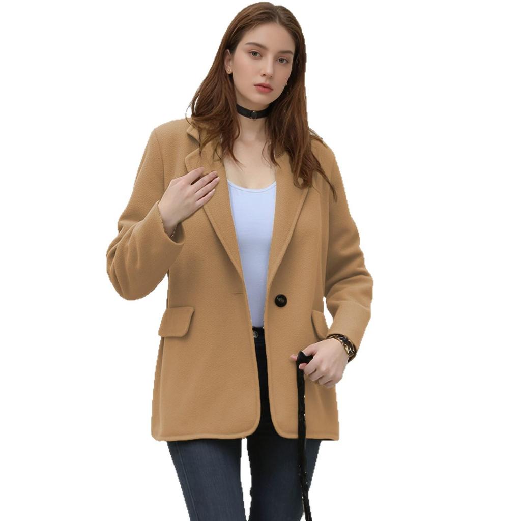 Autumn/Winter Women's Casual Wool Blend Lapel Button Pocket Suit Coat
