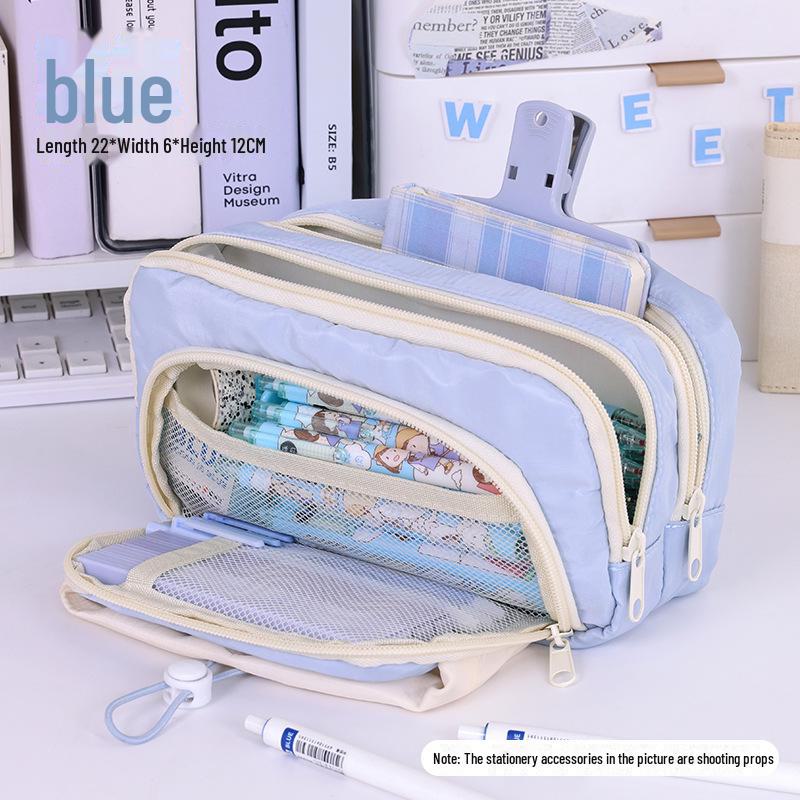 

Высококачественный пенал Ins-Style с завязкой на шнурке: Большая вместительная, устойчивая к загрязнениям коробка для канцелярских принадлежностей для учеников начальной и средней школы multi-layer небесно-голубой