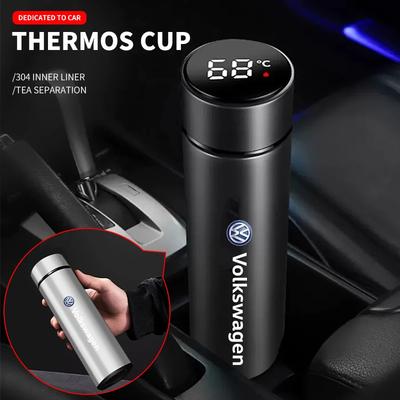 Para Carro Volkswagen Caneca Térmica Inteligente Copo Isolante Display Digital LED de Temperatura Para Volkswagen CC R-Line GTI T5 Golf T-ROC R