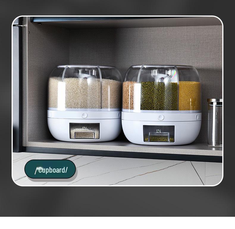 Rotatable Divided Grain and Cereal Storage Container - Insect & Moisture-Proof Sealed Bin