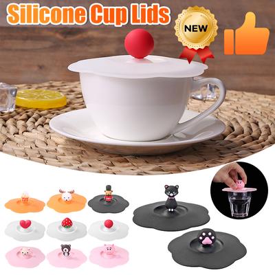 Cartoon Food Grade Silicone Cup Lid Heat-resistant Anti-Dust Mug Cover LeakProof Sealed Cup Lid Glass Cup Cover for Drinking Cup