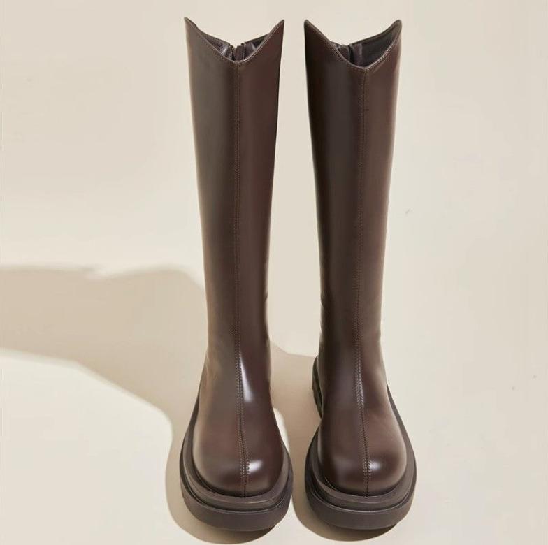 

Korean version of V-mouth knight boots for women, small tall tube, thick sole but knee boots, long boots for women ins tide 40