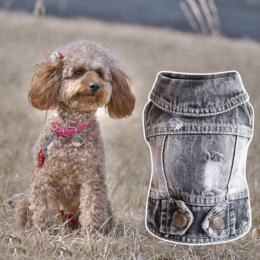 Denim Vest Jacket T-Shirt Cute Puppy Clothes, Comfortable Cool Clothing For Small Dogs