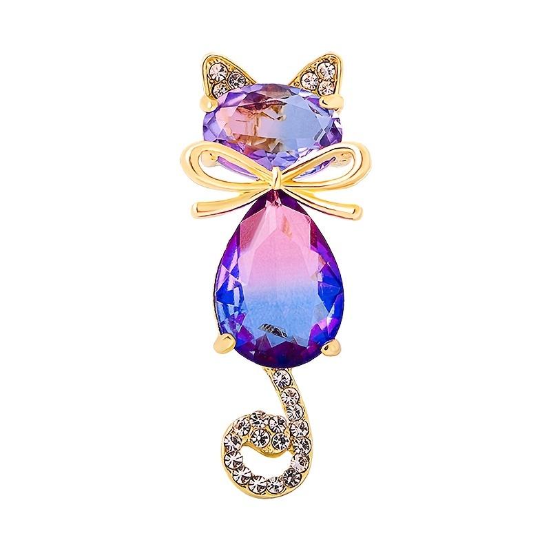 SKEDS Women Men Fashion Creative Exquisite Cute Cat Crystal Pin Lovely Kitten Rhinestone Delicate Kitten Enamel Brooch Badges