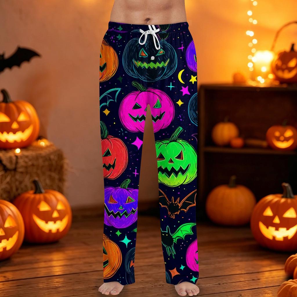 Men's Halloween Print Drawstring Lounge Pants Casual Sleepwear Bottoms Relaxed Fit Lightweight Fabric Comfortable Waistband