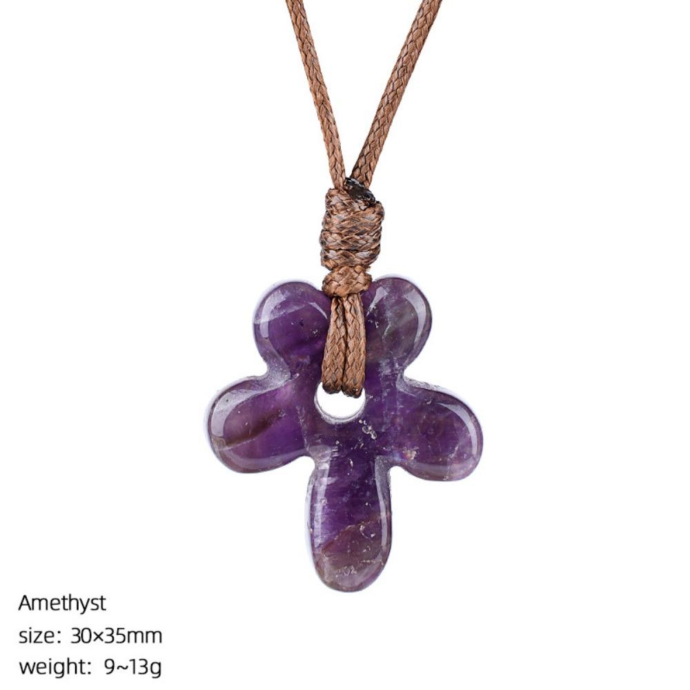 Semi-Precious Agates/Amethyst Necklace Five-Petal Pendant Necklace  Birthday Gifts