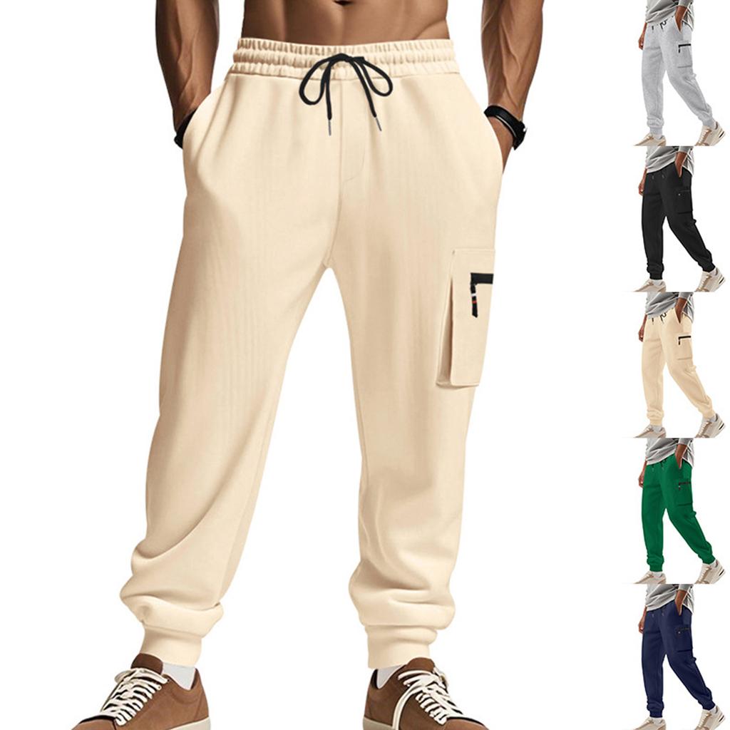 Mens Cargo Sweatpants Elastic Waist Pants With Pockets Baggy Drawstring Jogger Pants