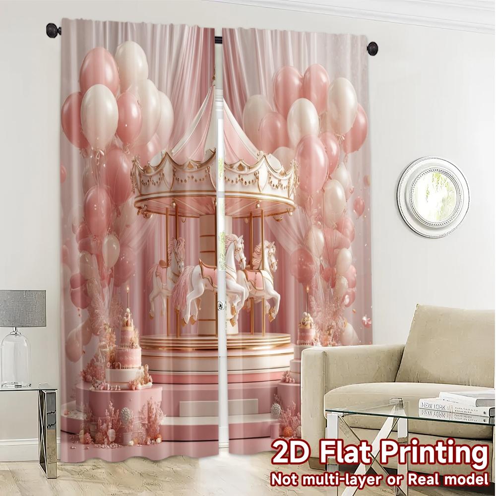 2pcs, 2D FLAT PRINTING Curtains (Without Rod) Carousel Bliss Chic Chic Curtain Versatile 100% Polyester Curtains Home Decor