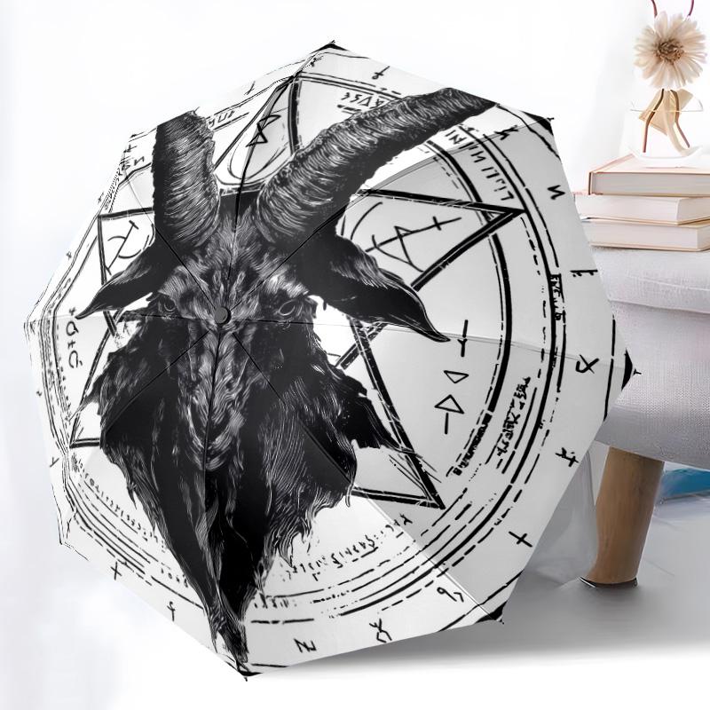 0106 Runic Sheep Head  pattern, automatic folding umbrella, portable and foldable design, 8 ribs, a Christmas or birthday gift.