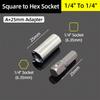 1/4" 3/8” 1/2” Square Drive To 1/4" Hex Shank Socket Adapter Converter Quick Change Bit Holder Repair Hand Tools Accessories