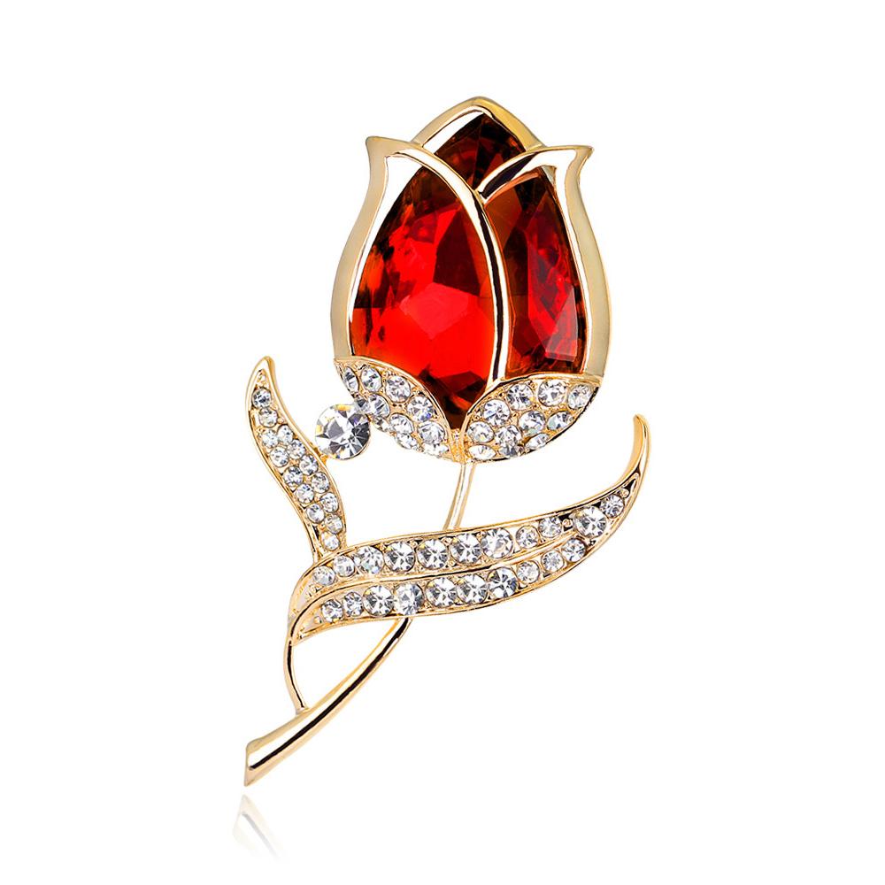 1 Stück Stilvolle florale Brosche Leichter Luxus Seide und Satin Tulpen Explosion Kristall von Österreich Für Frau Hochzeitsschmuck Kleidung